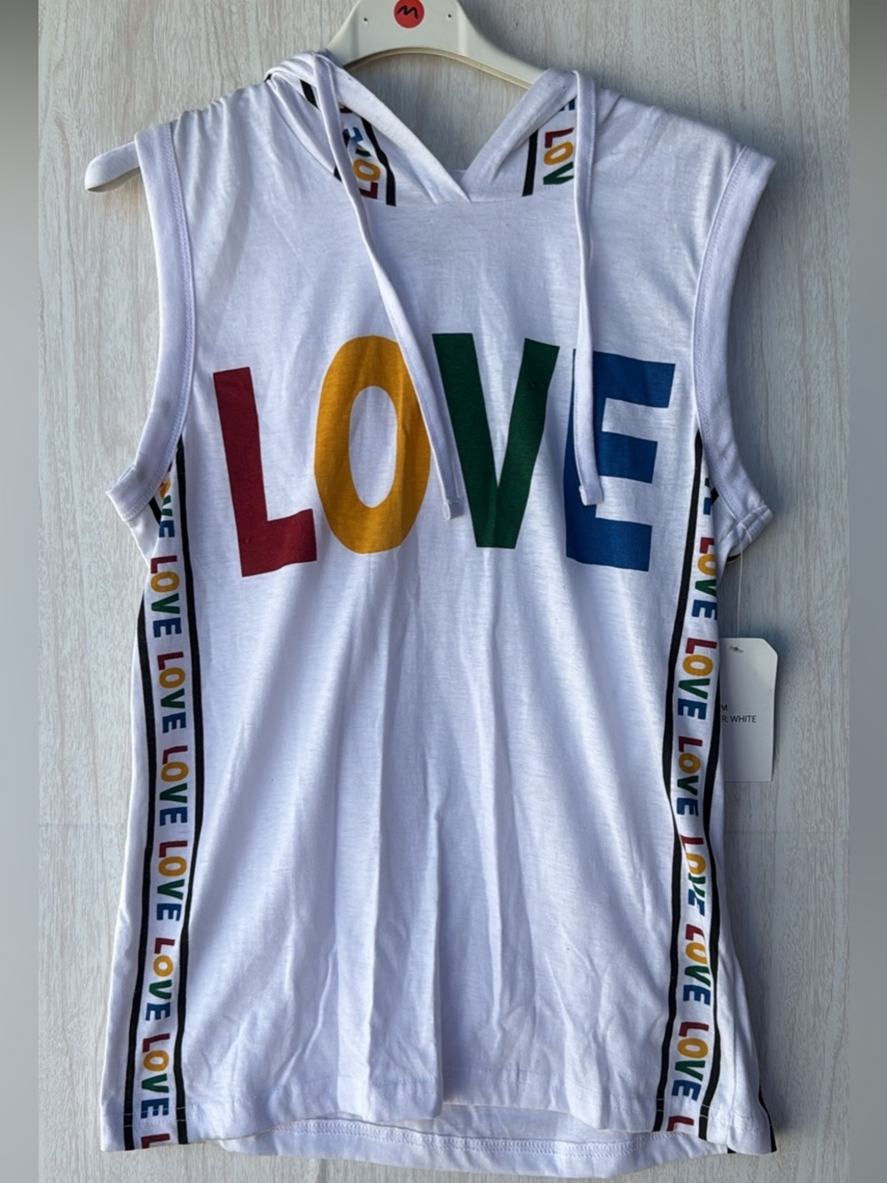 On Fire White Hooded Tank with Multicolor LOVE Print - Kids